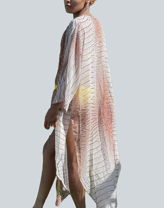 Mieux Swim The Camille - Kaftan Style Cover-Up with Empire Waistline & Slitted Sides Lightweight Prints